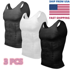 Men 3 Pack Slim Body Shaper Sports Shapewear Vest Abdomen Compression Shirt Tops