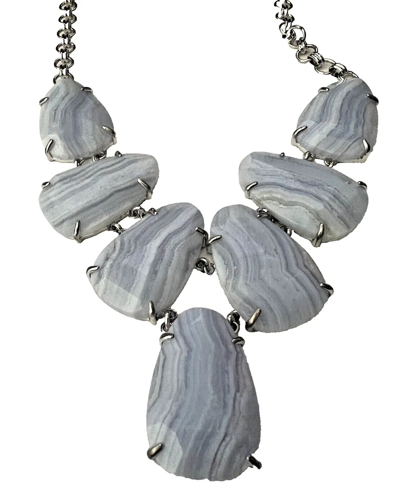 Collar Kendra Scott Harlie Declaración Azul Encaje Ágata Tono Plata NUEVO NUEVO CON ETIQUETAS Foto 2 de 4
