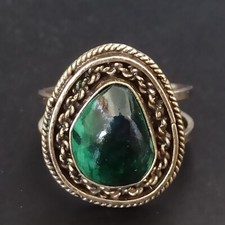 Vintage Eilat Stone Ring Silver 925 King Solomon Green Filigree Rope Israel 7.5