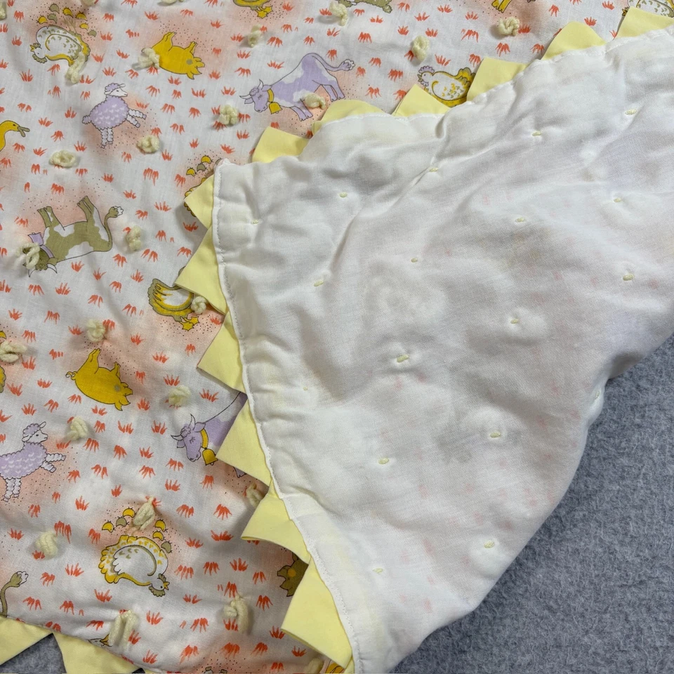 Manta colcha vintage para cuna bebé animales de granja lazos guardería costura a mano años 80 LEER Foto 4 de 4