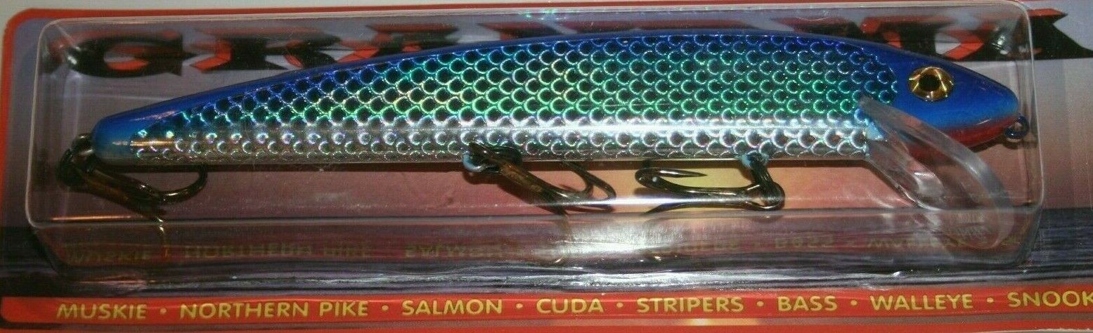 7 1/2 Grandma Lure Classic Crankbait Musky Pike Prism Silver Blue