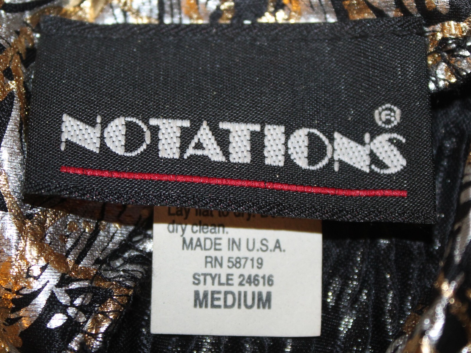 Notations Medium Pullover Black/Silver/Gold Blouse - image 2