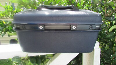 Vtg Samsonite Hard Dark Blue Train Make up Case Tray, Mirror Suitcase Carry On