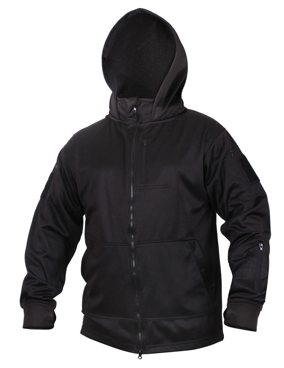 Tactical Zip Up Sweatshirt Hooded Hoodie Black Fleece Lining Rothco 2507 |  eBay