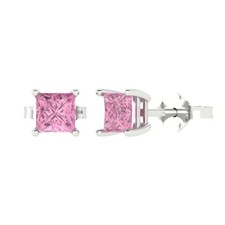 Pink Zirconia Stud Earrings for Women, Push back 1 cttw, 4.5mm, Princess-Cut 