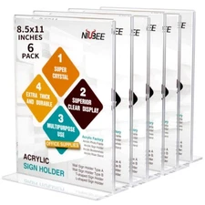 Acrylic Sign Holder 8.5x11 -6 Pack-Nubee Acrylic Sign Holder