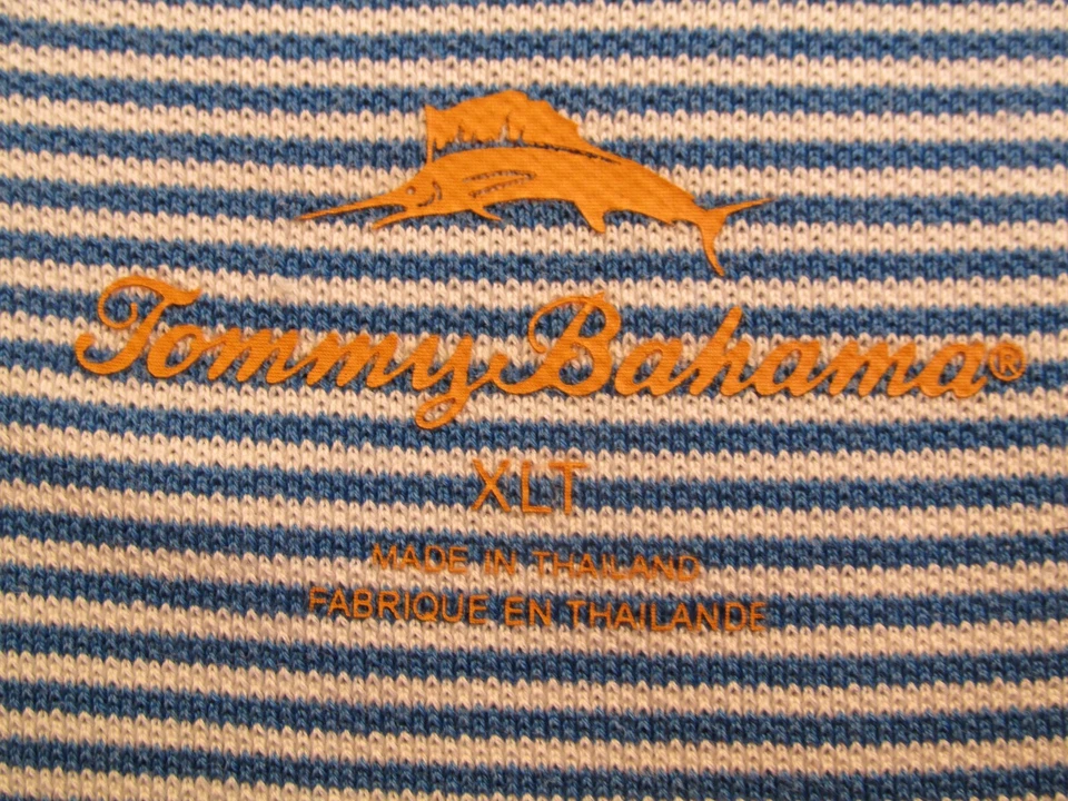 TOMMY BAHAMA Polo Golf Shirt Men XLT Light Blue Stripe Short Sleeves Pima Cotton - Image 4 of 4