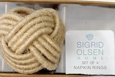 4 Napkin Ring Holder Sigrid Olsen  Knotted Natural Jute Cord Brown