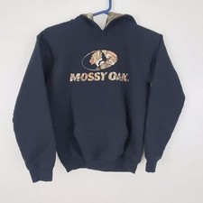 Mossy Oak Kids Black Hoodie Camo Accents Cotton Polyester Blend Size Large