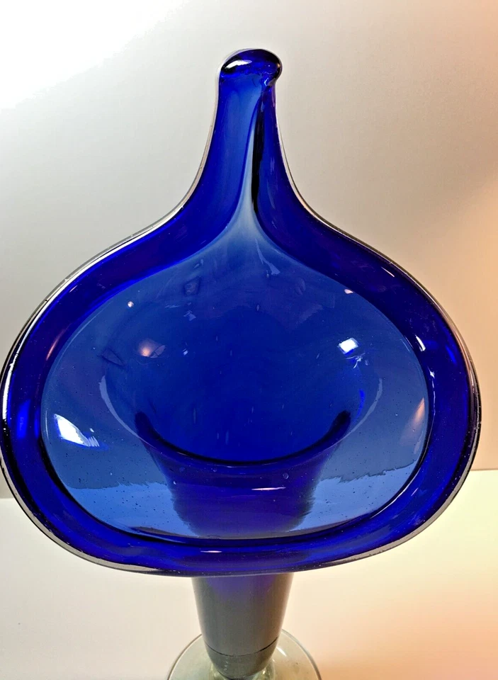 Cobalt Blue Hand-Blown Glass Vase 16" Tall Vivid Blue Statement Vase - Image 3 of 4