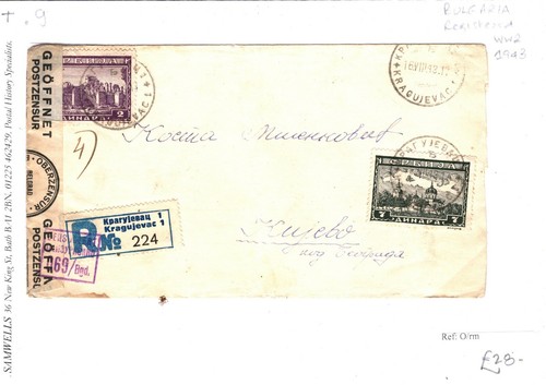 SERBIA WW2 Cover *Kragujevac* Registered GERMAN CENSOR 1943{samwells-covers} ST9 - Picture 3 of 6