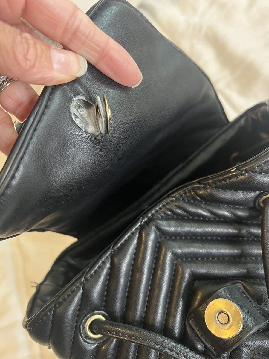 Zara faux leather black quilted gold lion head medium  display picture 3
