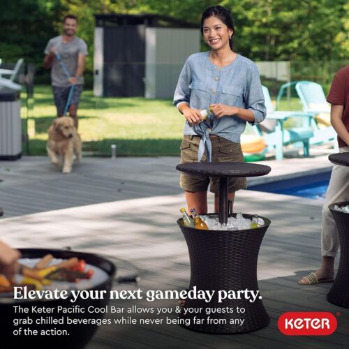 Outdoor Patio Furniture Hot Tub Side Bar Table W/7.5 Gallon Beer & Wine Cooler - Picture 4 of 8