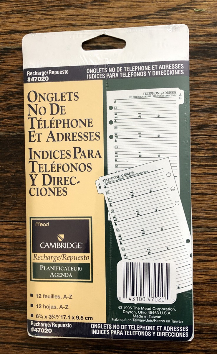 mm  Mead #47020 Telephone/Address Tabs 6 3/4 x 3 3/4, 12 A-Z sheets | eBay