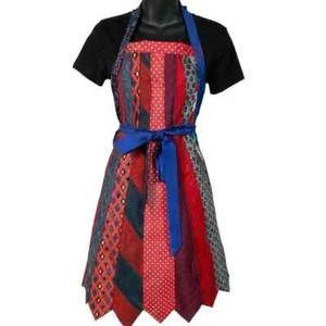 Designer Ties Kitchen Apron Handmade - Red and Blue Upcycled Neckties