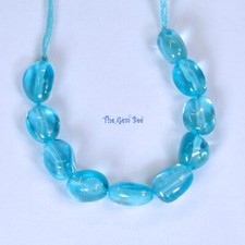 100 Natural Gem Neon Blue Apatite Smooth Oval Tumbled Nugget Beads 2.25" Strand