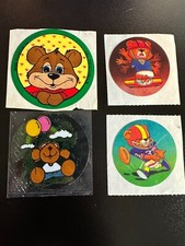 4 Vintage Bear Stickers. 1980's Sports, balloons, happy bears.