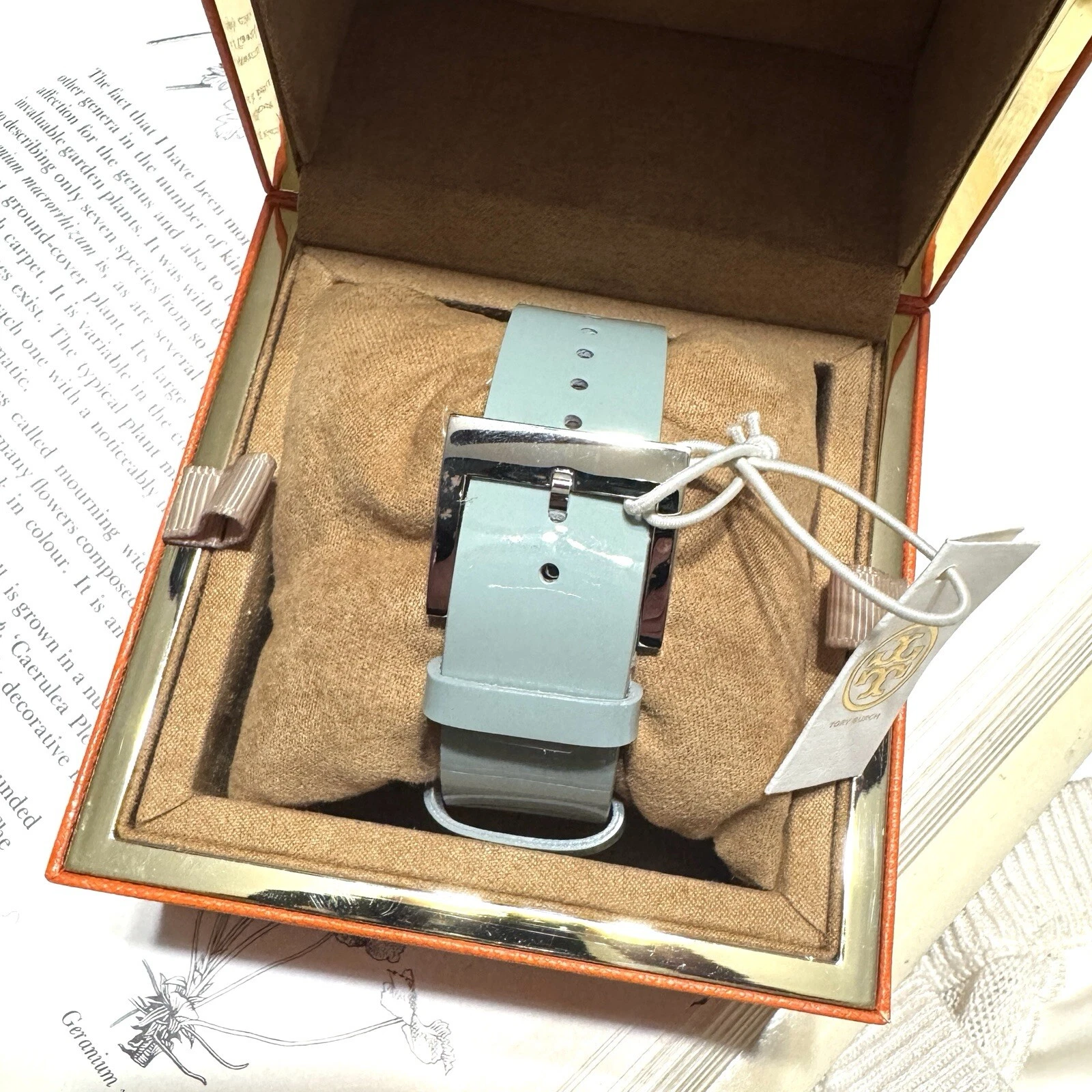 Orologio quadrato TORY BURCH blu cenere Izzie TRB3004 nuovo con etichette