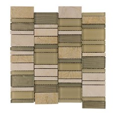 Beige Random Rectangle Glass Mix Stone Tile Backsplash Kitchen Shower TDH93MDR