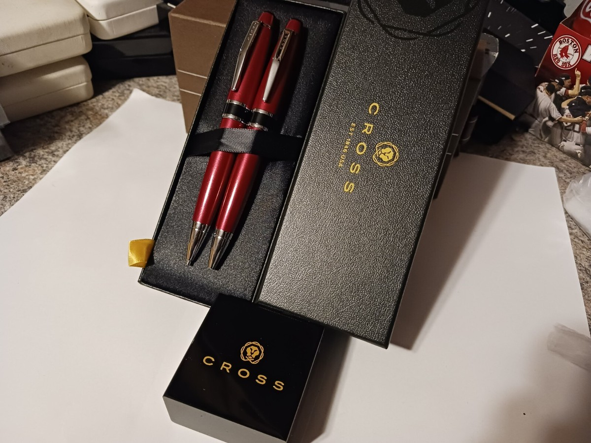RARE CROSS DALTON RED BALLPOINT PEN AND PENCIL SET NEW $180 GRADUATION GIFT