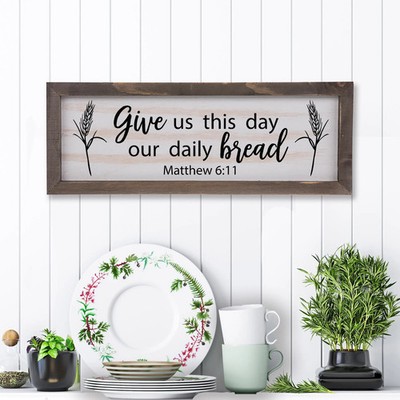 Give Us Daily Bread Prayer Whitewashed Rustic Farmhouse Wood Decor