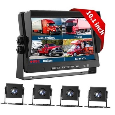 AHD Truck Backup Cameras with Monitor, 10.1 HD Quad Split Screen Monitor 4