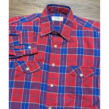 VTG LL Bean MacFlannel Button Up Shirt Red Blue Plaid Gorpcore Sz M USA Made