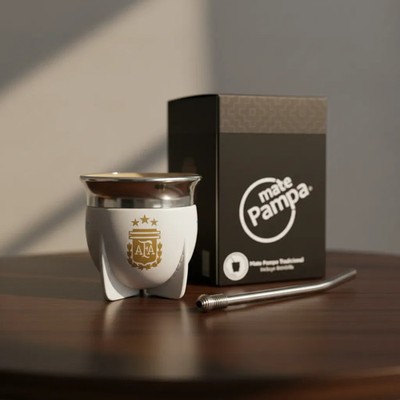 Argentina Campeon  Mate Pampa  AFA Mundial 2026 BLANCO  Bombilla Gift