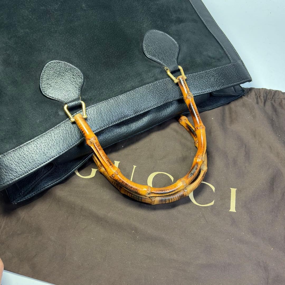 GUCCI Diana Bamboo Tote Hand Bag Magnetic Leather Suede Black Vinatge From Japan thumbnail 10