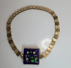 Antique Gold Filled Bookchain Necklace w Enamel Flowers Center / Brooch as found
