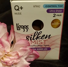 Leggs Silken Mist 2 PAIRS Ultra Sheer Leg Tights Q+ NUDE Control Top NEW