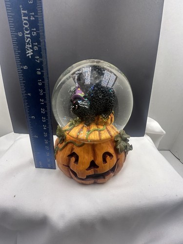 Vintage Halloween Water Globe Jack-O-Lantern Black Cat Glitter Globe - Bild 9 von 9