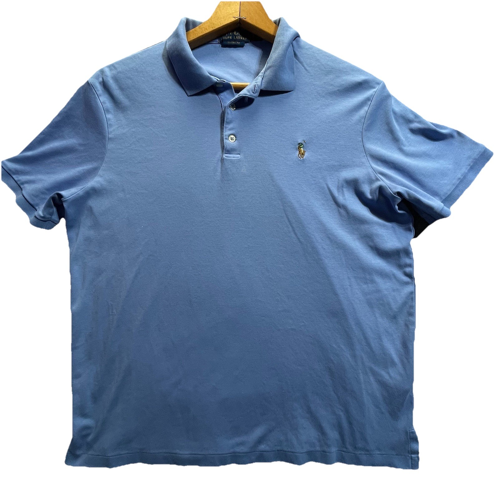 Polo Ralph Lauren Camicia Uomo Grande Blu Vestibilità Classica Carne Pony Casual Golf Lg
