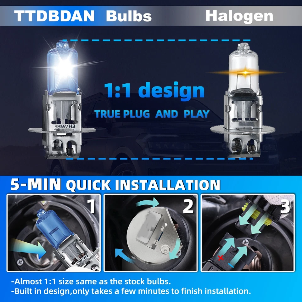 Combo de bombillas halógenas altas/bajas + haz antiniebla 6000 k para Nissan NP300 2010 Foto 3 de 4