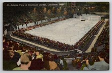 Cincinnati Garden Interior View Ohio Hockey Ice Rink Linen Postcard 1950s