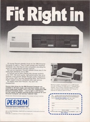 Percom IBM PC Diskette Drive Vintage Print Ad 1982