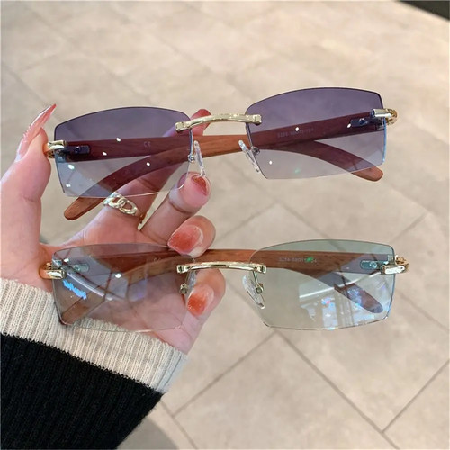 Trendy Punk Sunglasses Rimless Rectangle Sun Glasses for Men Women Fashion UV400 - Picture 9 of 41