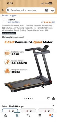 Treadmill with Incline, 3.0HP Quiet Foldable 10.0MPH 300 LBS Weight Type C & USB
