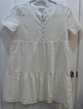 Madewell Eyelet Ivory Mini Dress Drop Waist Sz Large Fully Lined 100% Cotton EUC