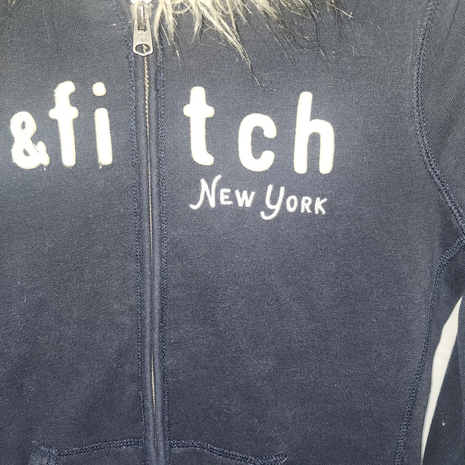 Abercrombie and Fitch Faux Fur Full Zip Hoodie Kids Size XL Insulated Lined Blue - Image 4 of 4