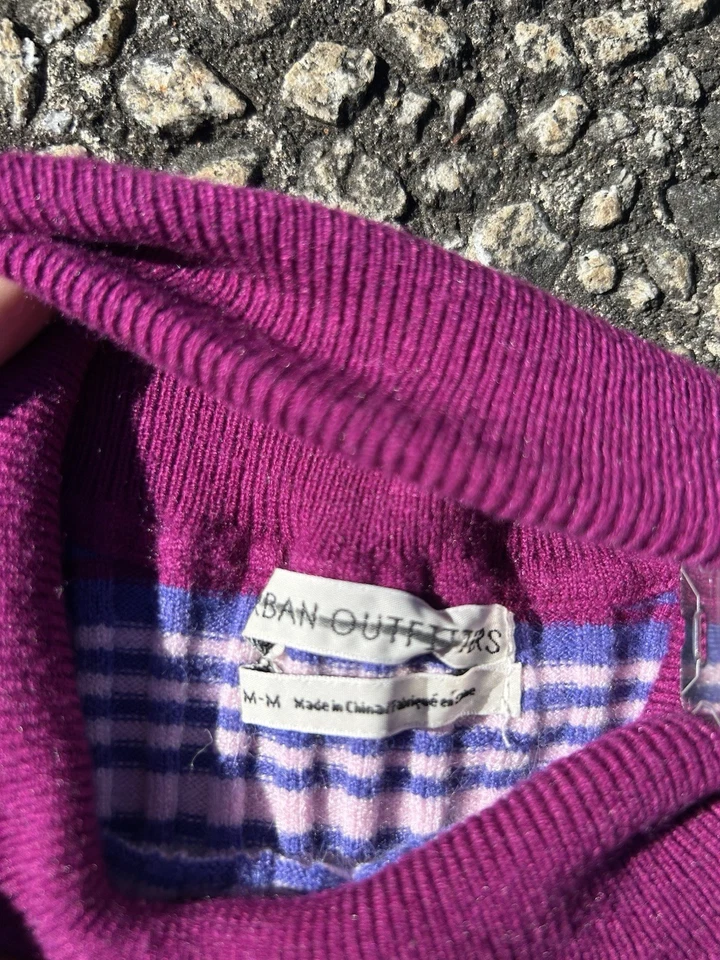 Camisa Top Para Mujer Urban Outfitters Azul Rayas Cuello Simulado Talla M Y2K Años 70 Show Foto 3 de 4