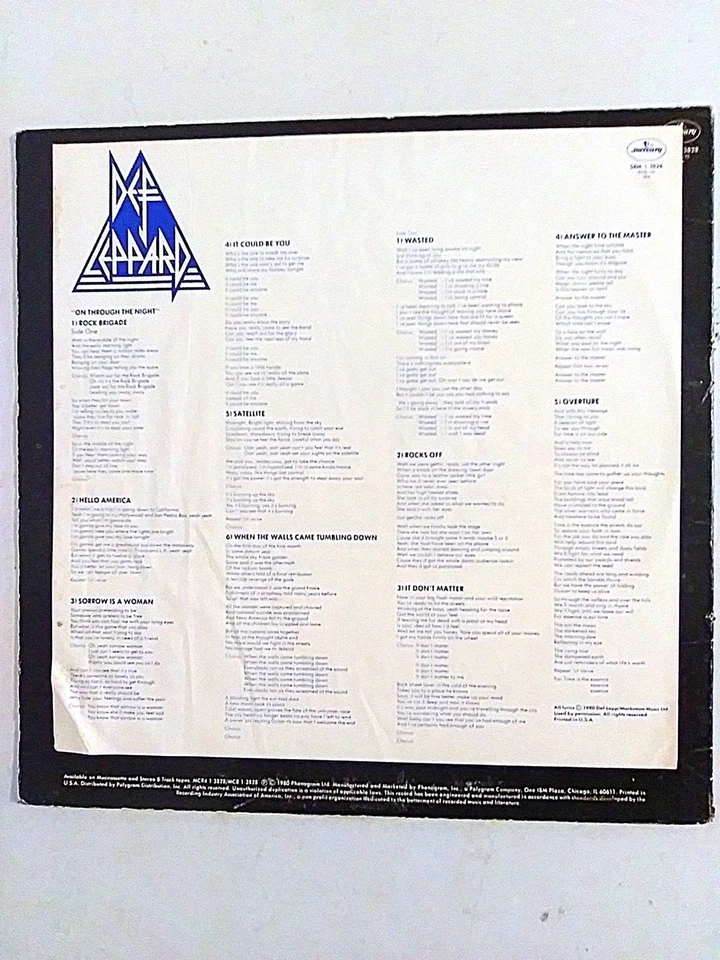 80s ROCK LP RECORD Def Leppard On Through the Night MERCURY NO UPC w INSERT VG   - Image 4 of 4