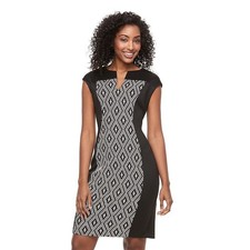 Connected Apparel Women's 10 Sheath Dress W/Textured  Inset & Cap Sleeves