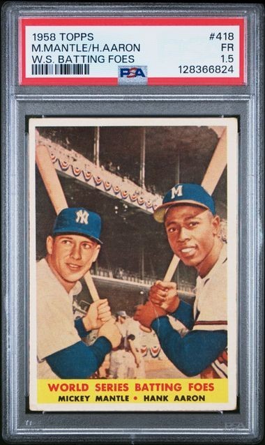 1958 TOPPS MICKEY MANTLE & HANK AARON (WORLD SERIES BATTING FOES)  #187  PSA 1.5