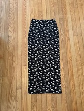 Maxi skirt black flowers straight ditzy floral vintage boho hippy cottage core