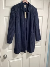 Chicos Boyfriend Blazer Open Striped Navy Jacket Top Size 1 Sz US 8-10 NWT