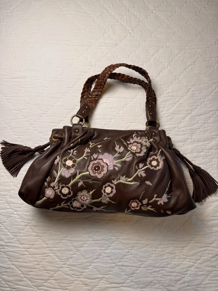 Isabella Fiore Mujer Elegantes Bolsos de Hombro de Cuero Marrón Floral Bordado Boho Foto 2 de 4