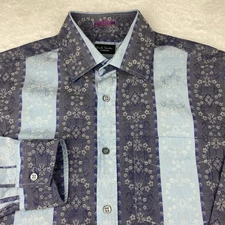 Paul Smith London Shirt Mens 15.5 (39) Blue Floral Striped Long Sleeves