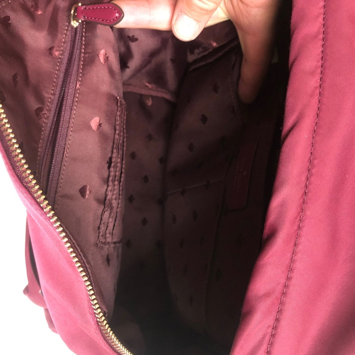 Kate Spade Chelsea Medium Backpack Burgundy Nylon Gold Tone 
