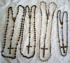 4 Antique Vtg Glass Wood Bead Rosary Lot Our ...